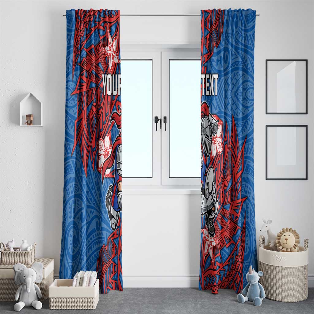 Personalised Newcastle Knights Window Curtain Polynesian Tribal Pattern With Rugby Knight Mascot Art
