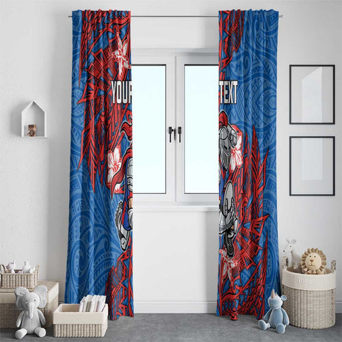 Personalised Newcastle Knights Window Curtain Polynesian Tribal Pattern With Rugby Knight Mascot Art