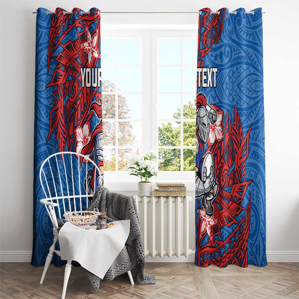 Personalised Newcastle Knights Window Curtain Polynesian Tribal Pattern With Rugby Knight Mascot Art