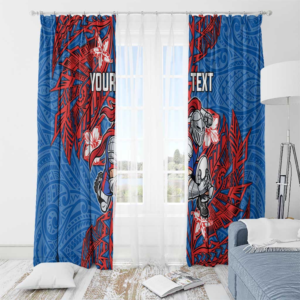 Personalised Newcastle Knights Window Curtain Polynesian Tribal Pattern With Rugby Knight Mascot Art