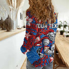 Personalised Newcastle Knights Women Casual Shirt Polynesian Tribal Pattern With Rugby Knight Mascot Art