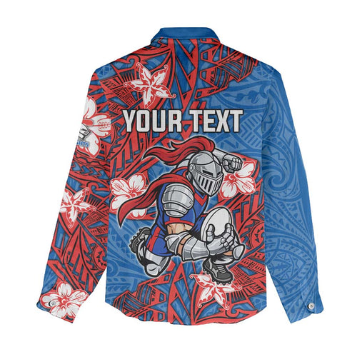 Personalised Newcastle Knights Women Casual Shirt Polynesian Tribal Pattern With Rugby Knight Mascot Art