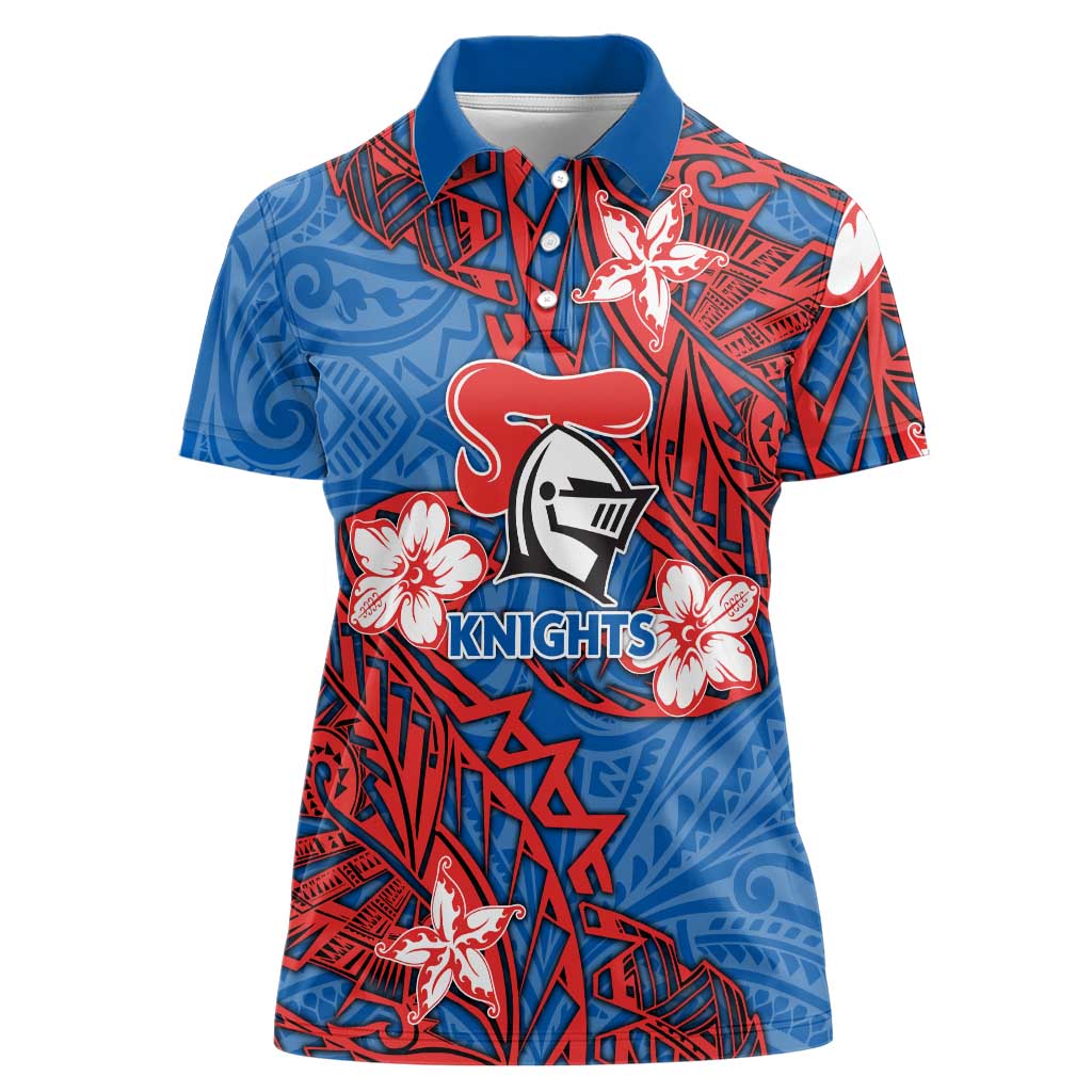 Personalised Newcastle Knights Women Polo Shirt Polynesian Tribal Pattern With Rugby Knight Mascot Art