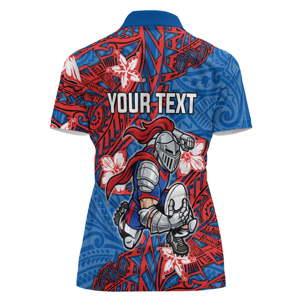 Personalised Newcastle Knights Women Polo Shirt Polynesian Tribal Pattern With Rugby Knight Mascot Art