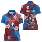 Personalised Newcastle Knights Women Polo Shirt Polynesian Tribal Pattern With Rugby Knight Mascot Art