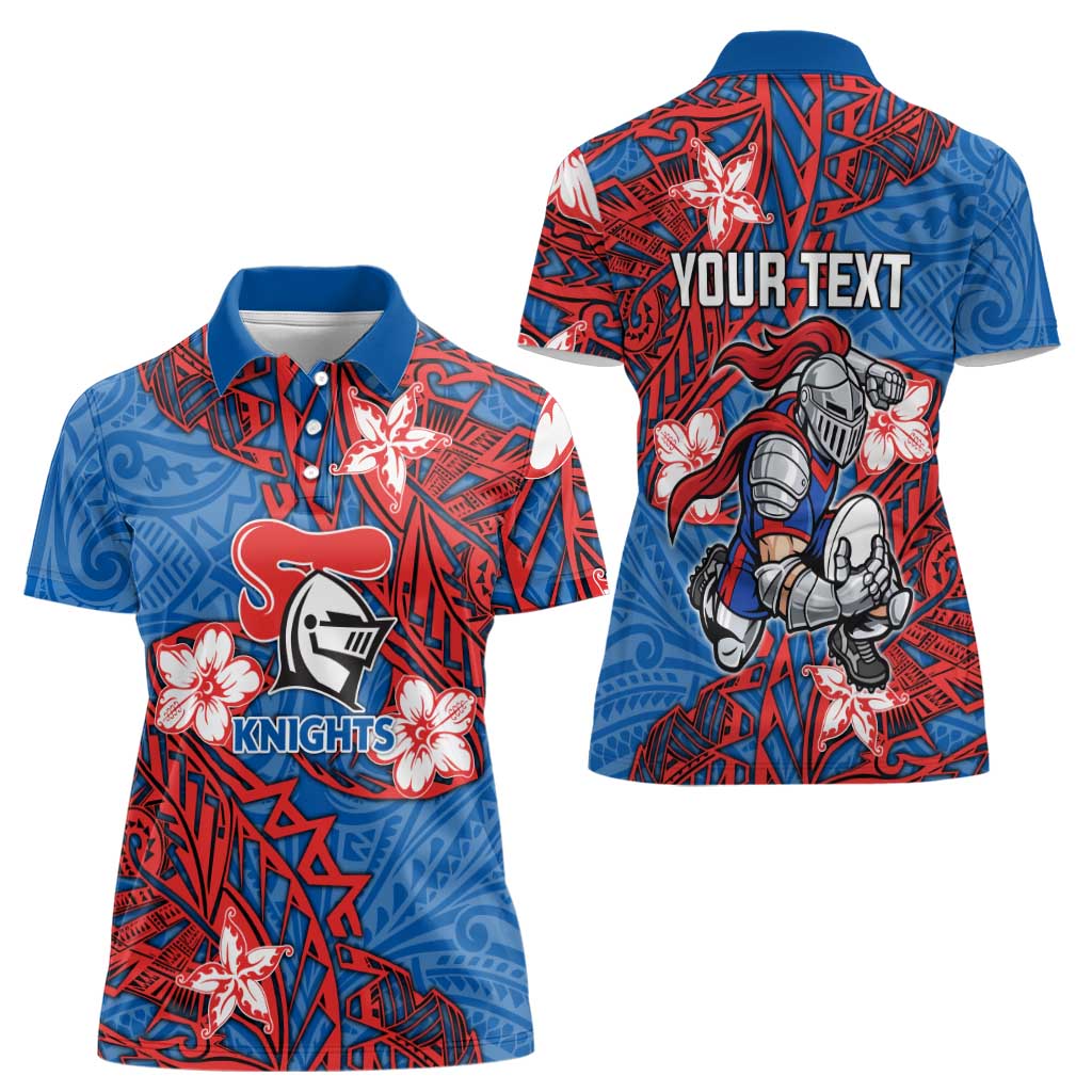 Personalised Newcastle Knights Women Polo Shirt Polynesian Tribal Pattern With Rugby Knight Mascot Art
