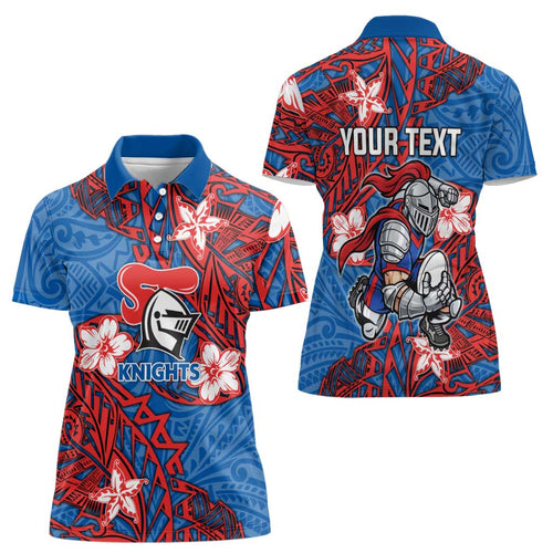 Personalised Newcastle Knights Women Polo Shirt Polynesian Tribal Pattern With Rugby Knight Mascot Art
