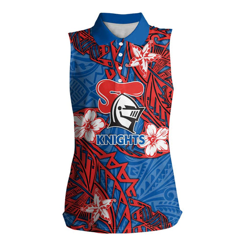 Personalised Newcastle Knights Women Sleeveless Polo Shirt Polynesian Tribal Pattern With Rugby Knight Mascot Art