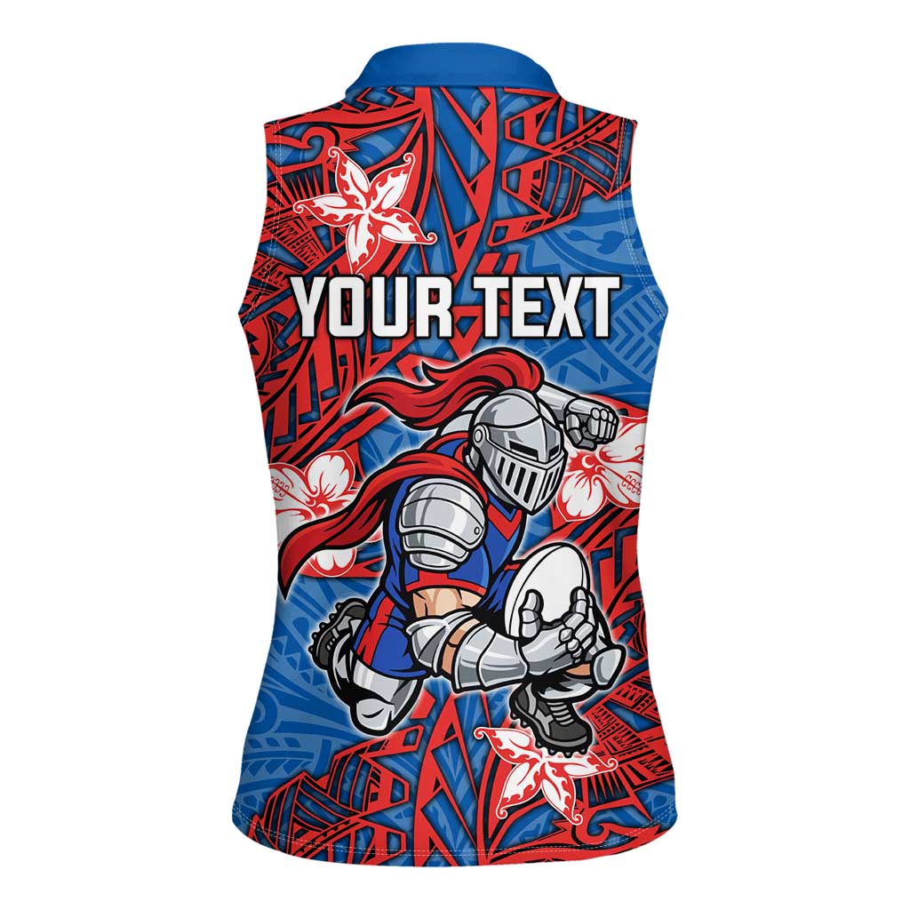 Personalised Newcastle Knights Women Sleeveless Polo Shirt Polynesian Tribal Pattern With Rugby Knight Mascot Art