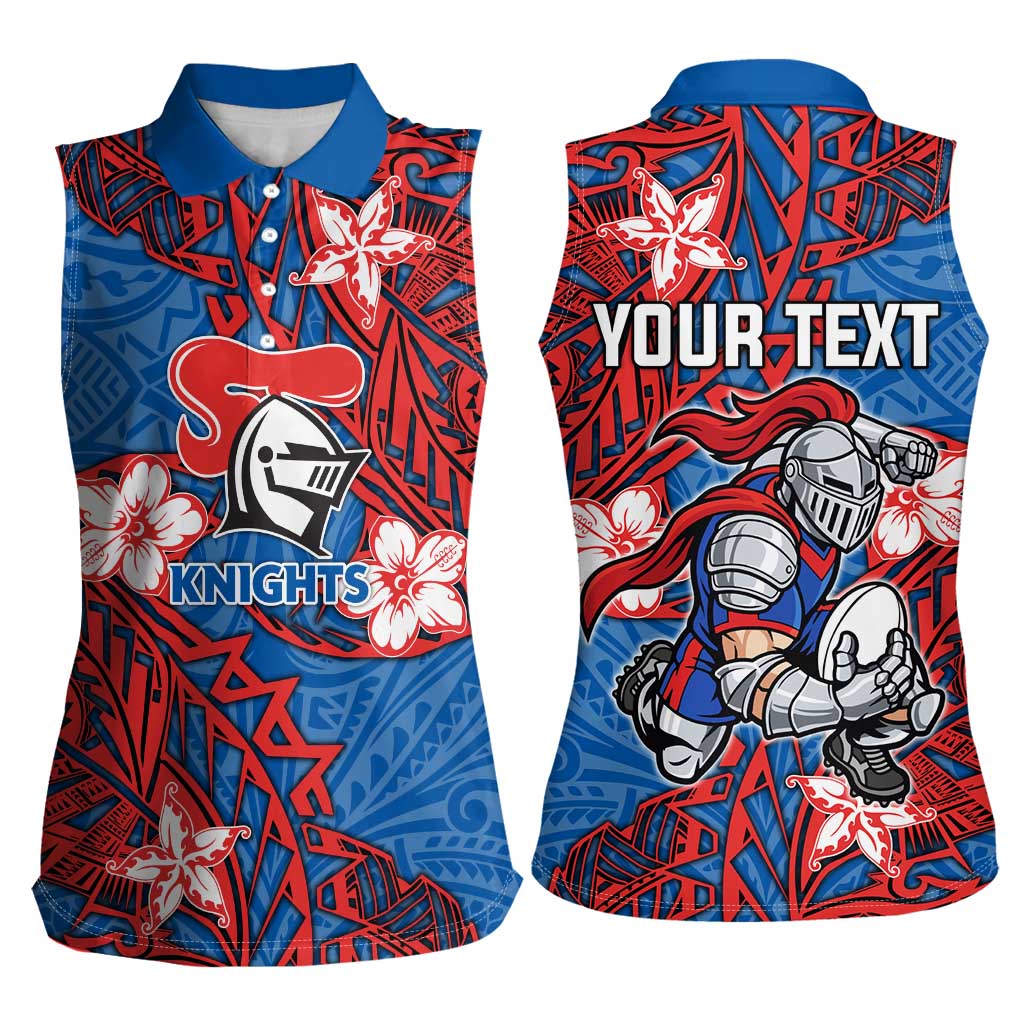 Personalised Newcastle Knights Women Sleeveless Polo Shirt Polynesian Tribal Pattern With Rugby Knight Mascot Art