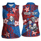 Personalised Newcastle Knights Women Sleeveless Polo Shirt Polynesian Tribal Pattern With Rugby Knight Mascot Art