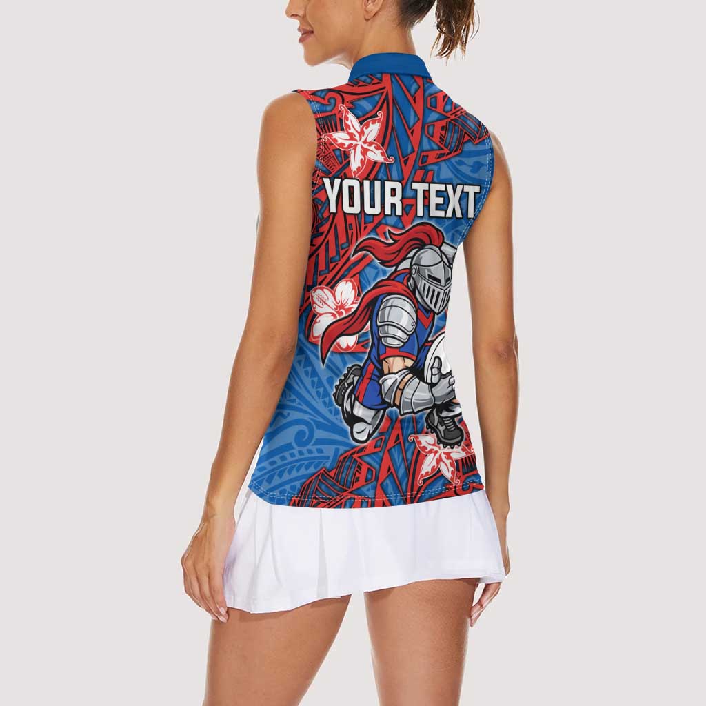 Personalised Newcastle Knights Women Sleeveless Polo Shirt Polynesian Tribal Pattern With Rugby Knight Mascot Art