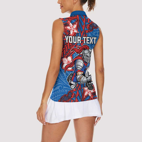 Personalised Newcastle Knights Women Sleeveless Polo Shirt Polynesian Tribal Pattern With Rugby Knight Mascot Art