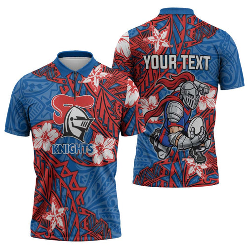 Personalised Newcastle Knights Zipper Polo Shirt Polynesian Tribal Pattern With Rugby Knight Mascot Art