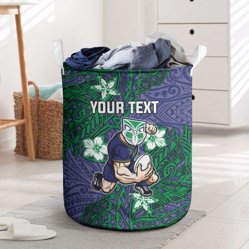 Personalised New Zealand Warriors Laundry Basket Polynesian Tribal Pattern With Rugby Warrior Mascot Art