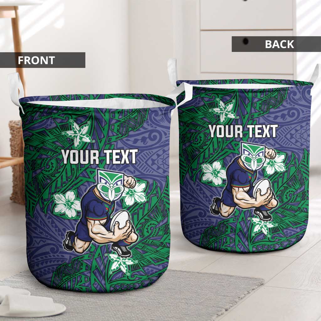 Personalised New Zealand Warriors Laundry Basket Polynesian Tribal Pattern With Rugby Warrior Mascot Art