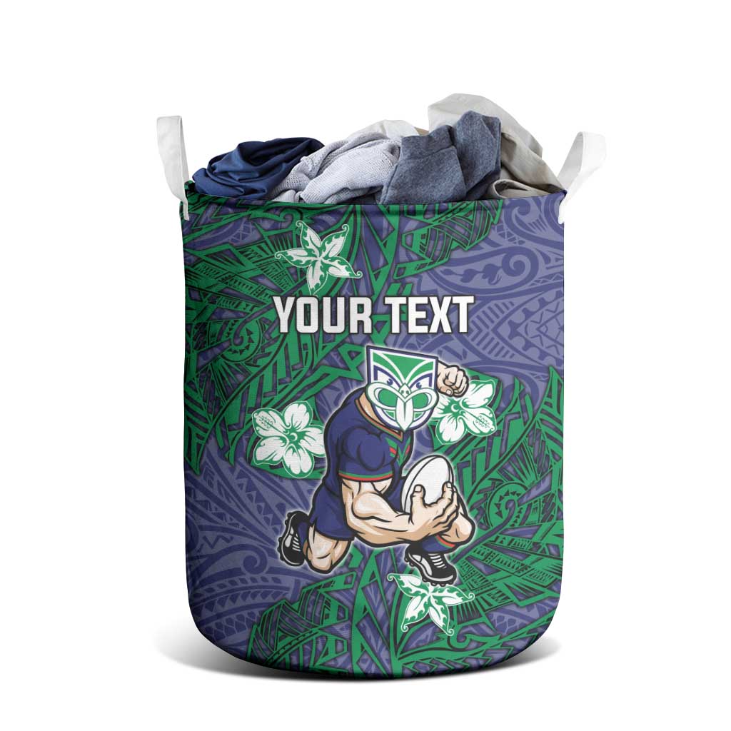 Personalised New Zealand Warriors Laundry Basket Polynesian Tribal Pattern With Rugby Warrior Mascot Art