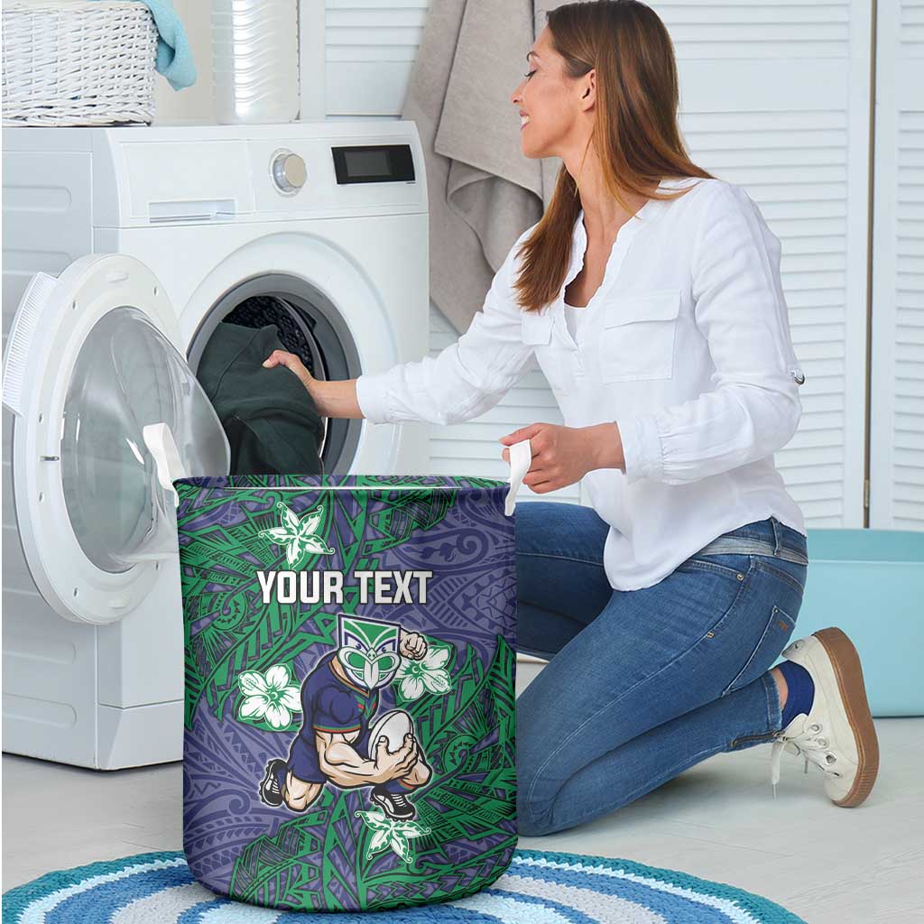 Personalised New Zealand Warriors Laundry Basket Polynesian Tribal Pattern With Rugby Warrior Mascot Art