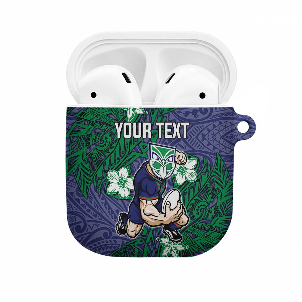 Personalised New Zealand Warriors AirPods Case Polynesian Tribal Pattern With Rugby Warrior Mascot Art