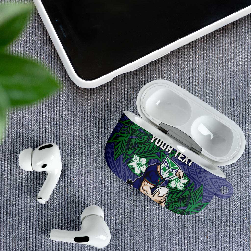 Personalised New Zealand Warriors AirPods Case Polynesian Tribal Pattern With Rugby Warrior Mascot Art