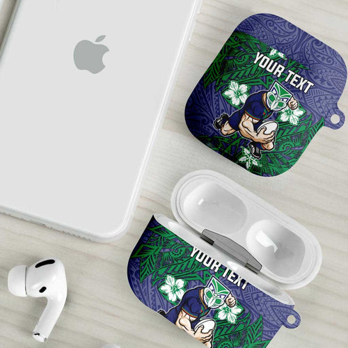 Personalised New Zealand Warriors AirPods Case Polynesian Tribal Pattern With Rugby Warrior Mascot Art