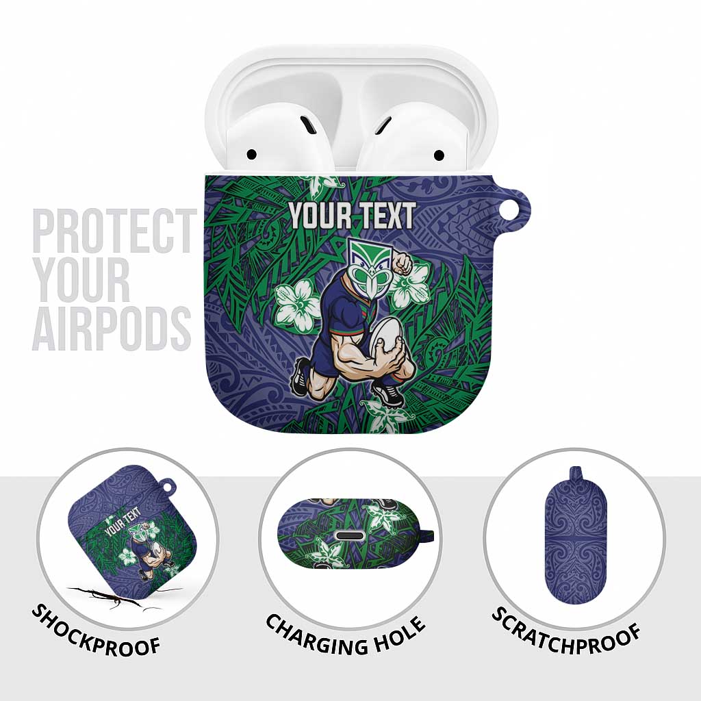 Personalised New Zealand Warriors AirPods Case Polynesian Tribal Pattern With Rugby Warrior Mascot Art