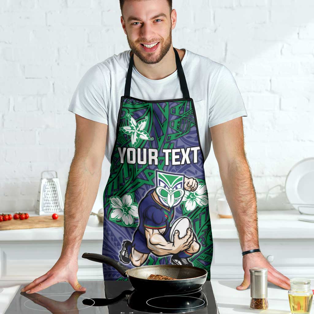 Personalised New Zealand Warriors Apron Polynesian Tribal Pattern With Rugby Warrior Mascot Art