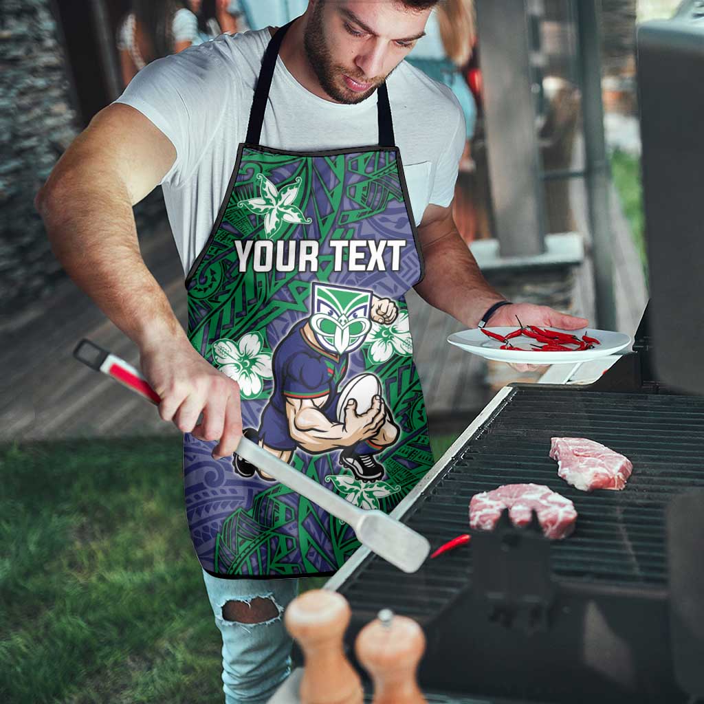 Personalised New Zealand Warriors Apron Polynesian Tribal Pattern With Rugby Warrior Mascot Art