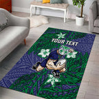 Personalised New Zealand Warriors Area Rug Polynesian Tribal Pattern With Rugby Warrior Mascot Art