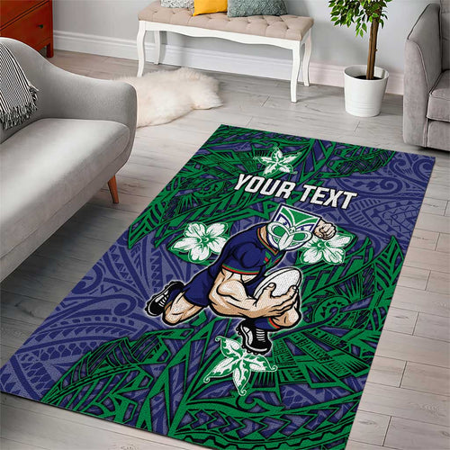 Personalised New Zealand Warriors Area Rug Polynesian Tribal Pattern With Rugby Warrior Mascot Art