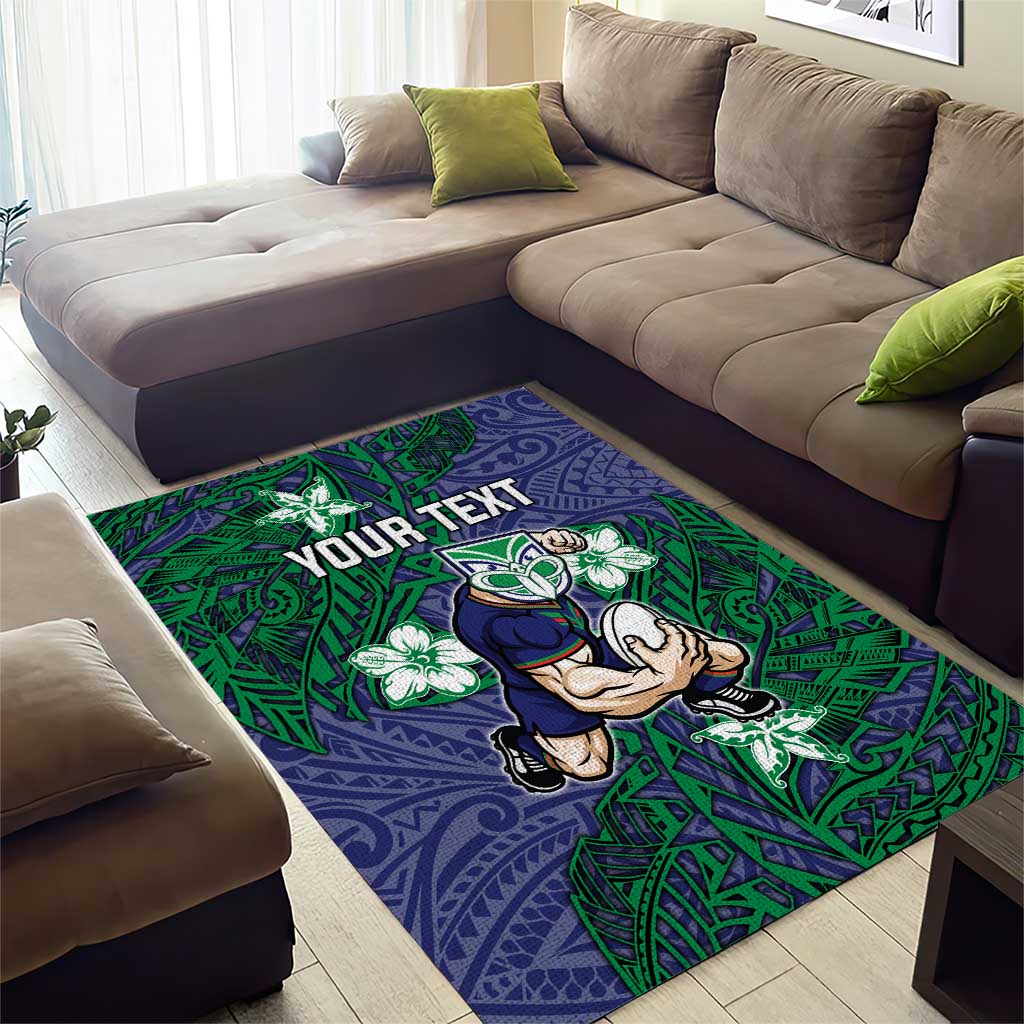 Personalised New Zealand Warriors Area Rug Polynesian Tribal Pattern With Rugby Warrior Mascot Art