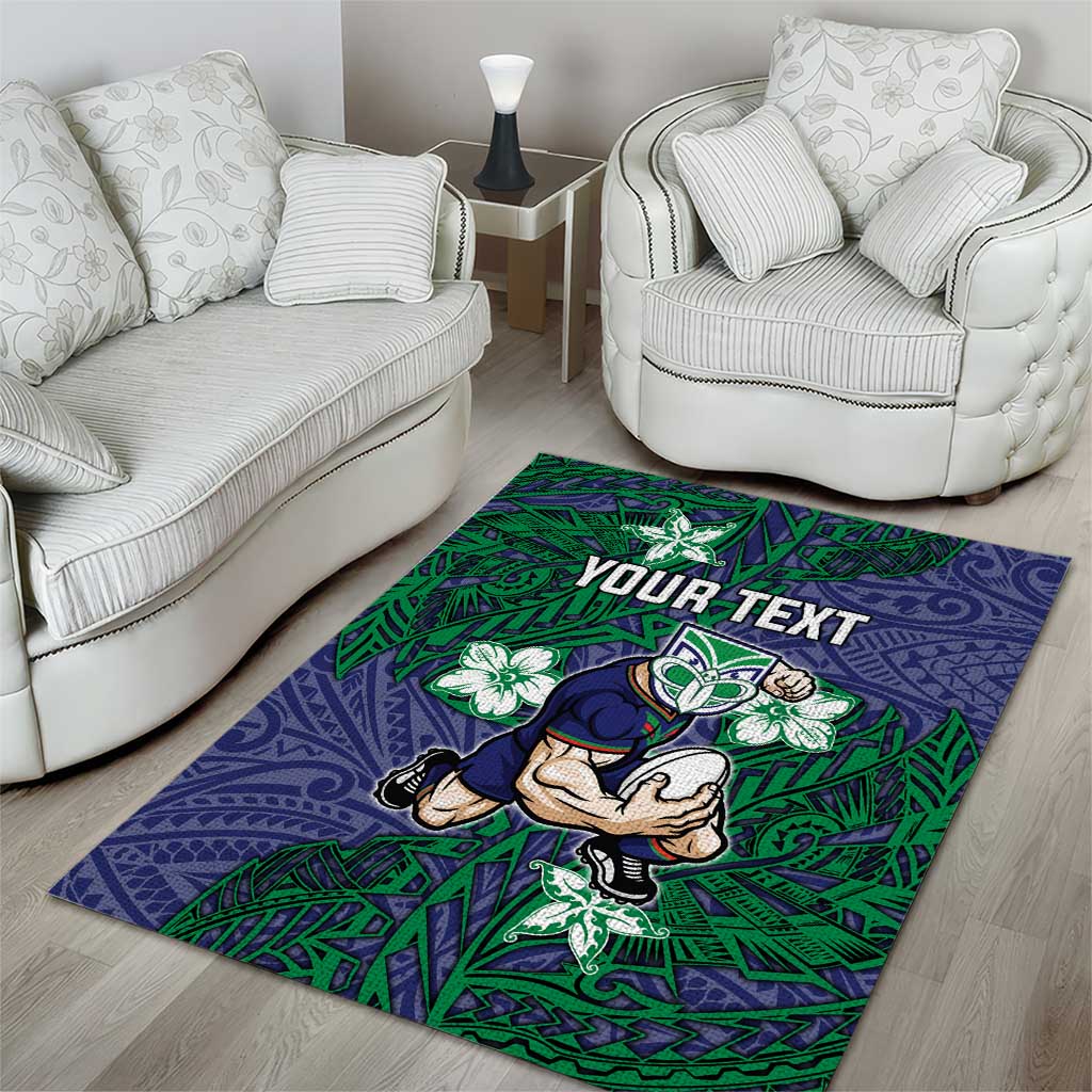 Personalised New Zealand Warriors Area Rug Polynesian Tribal Pattern With Rugby Warrior Mascot Art