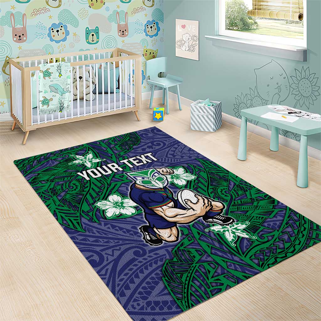 Personalised New Zealand Warriors Area Rug Polynesian Tribal Pattern With Rugby Warrior Mascot Art