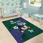 Personalised New Zealand Warriors Area Rug Polynesian Tribal Pattern With Rugby Warrior Mascot Art