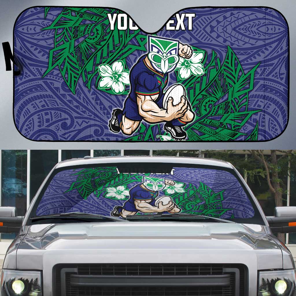 Personalised New Zealand Warriors Auto Sun Shade Polynesian Tribal Pattern With Rugby Warrior Mascot Art