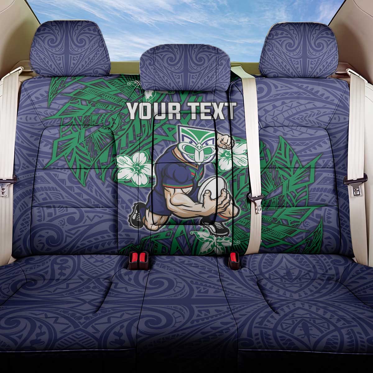 Personalised New Zealand Warriors Back Car Seat Cover Polynesian Tribal Pattern With Rugby Warrior Mascot Art