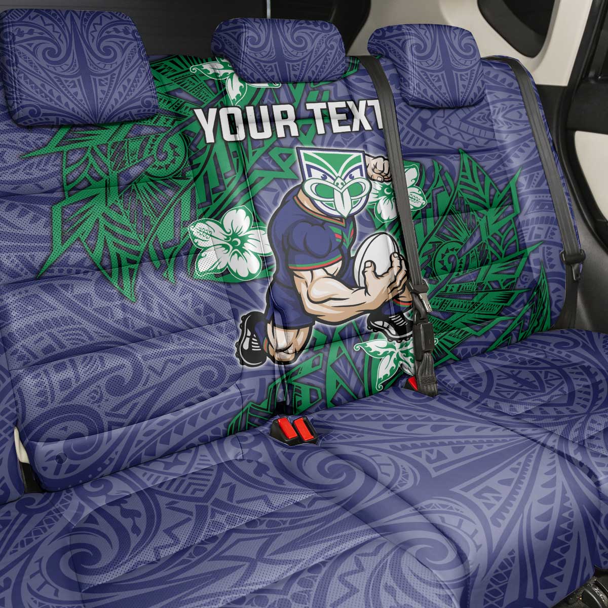 Personalised New Zealand Warriors Back Car Seat Cover Polynesian Tribal Pattern With Rugby Warrior Mascot Art