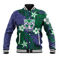 Personalised New Zealand Warriors Baseball Jacket Polynesian Tribal Pattern With Rugby Warrior Mascot Art