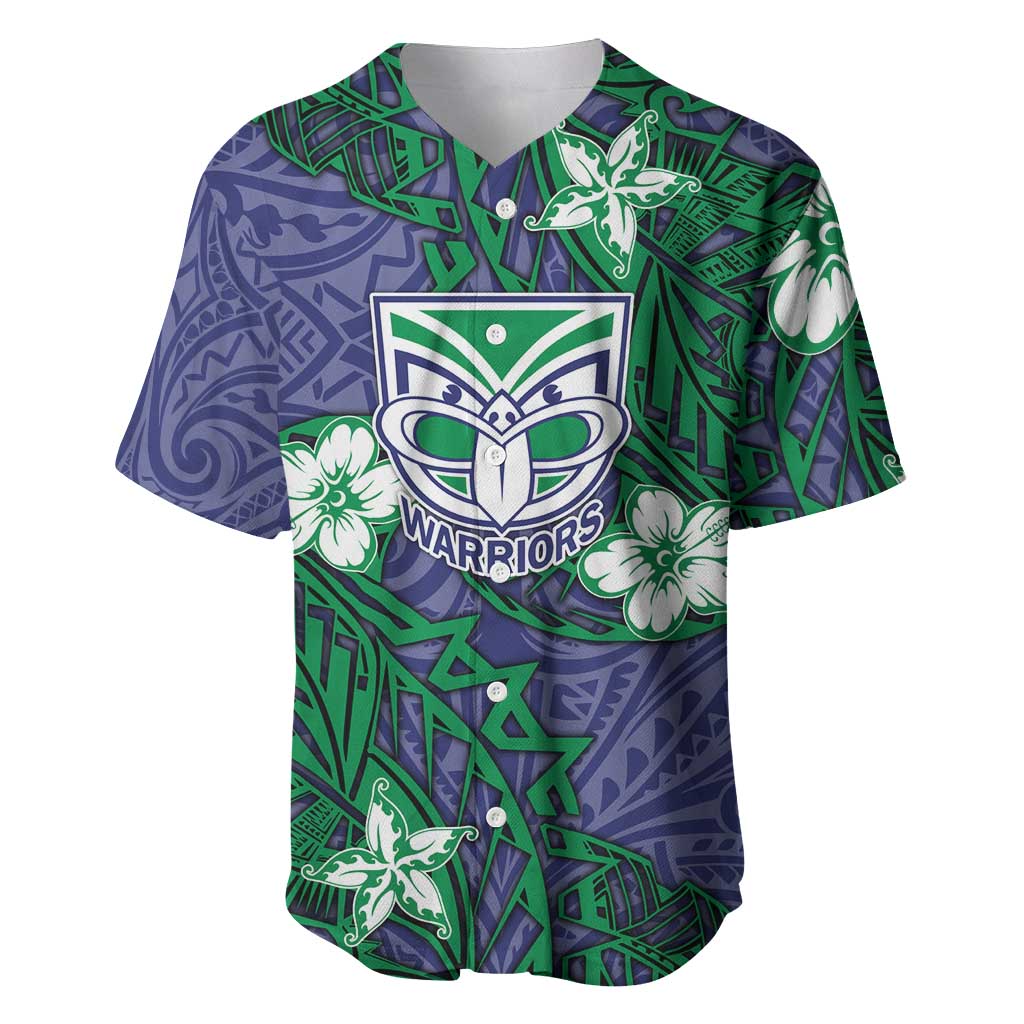 Personalised New Zealand Warriors Baseball Jersey Polynesian Tribal Pattern With Rugby Warrior Mascot Art