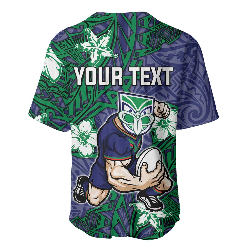 Personalised New Zealand Warriors Baseball Jersey Polynesian Tribal Pattern With Rugby Warrior Mascot Art