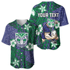 Personalised New Zealand Warriors Baseball Jersey Polynesian Tribal Pattern With Rugby Warrior Mascot Art
