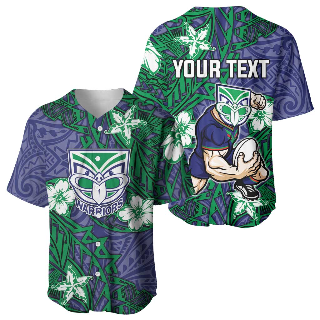 Personalised New Zealand Warriors Baseball Jersey Polynesian Tribal Pattern With Rugby Warrior Mascot Art