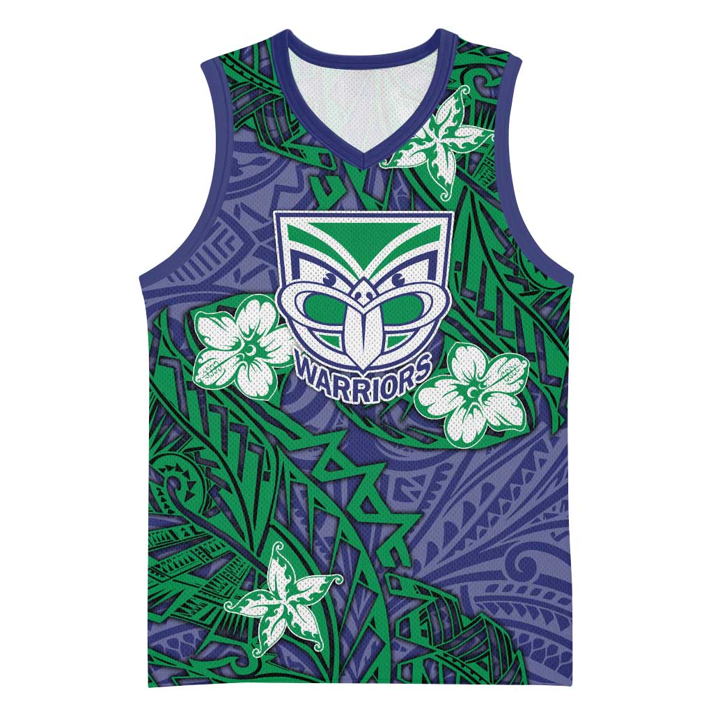 Personalised New Zealand Warriors Basketball Jersey Polynesian Tribal Pattern With Rugby Warrior Mascot Art