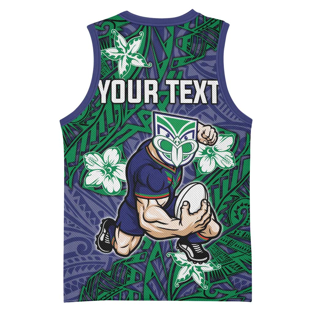 Personalised New Zealand Warriors Basketball Jersey Polynesian Tribal Pattern With Rugby Warrior Mascot Art