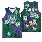 Personalised New Zealand Warriors Basketball Jersey Polynesian Tribal Pattern With Rugby Warrior Mascot Art