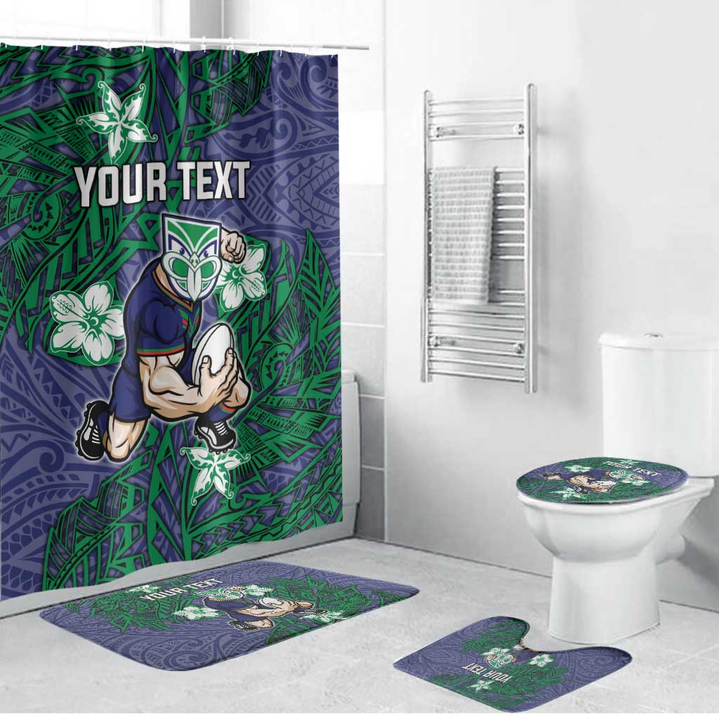 Personalised New Zealand Warriors Bathroom Set Polynesian Tribal Pattern With Rugby Warrior Mascot Art