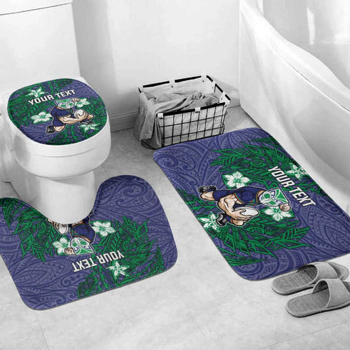 Personalised New Zealand Warriors Bathroom Set Polynesian Tribal Pattern With Rugby Warrior Mascot Art