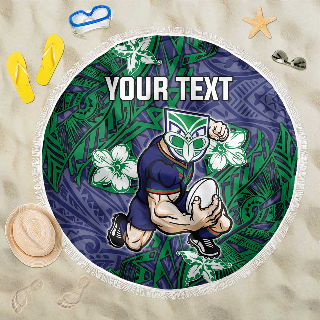 Personalised New Zealand Warriors Beach Blanket Polynesian Tribal Pattern With Rugby Warrior Mascot Art