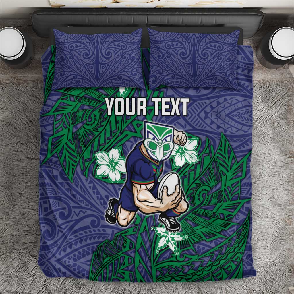Personalised New Zealand Warriors Bedding Set Polynesian Tribal Pattern With Rugby Warrior Mascot Art