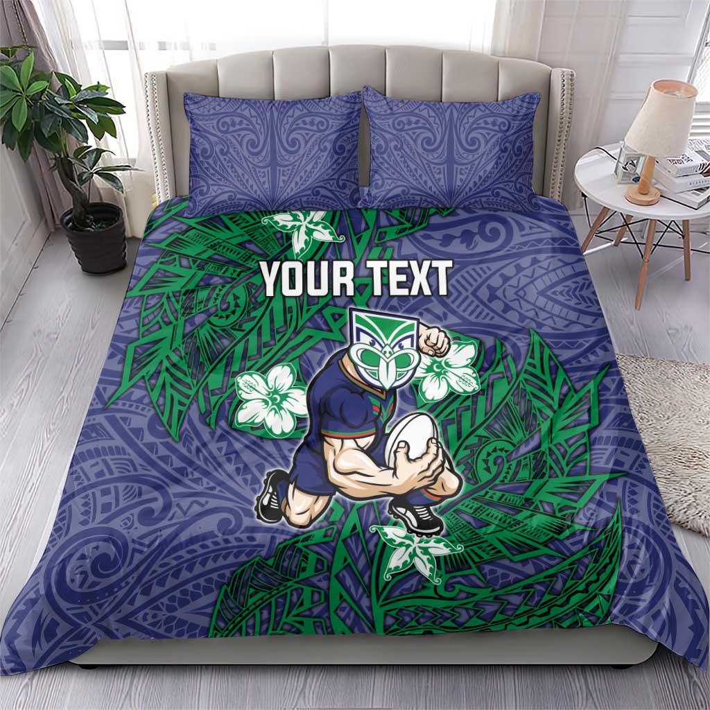 Personalised New Zealand Warriors Bedding Set Polynesian Tribal Pattern With Rugby Warrior Mascot Art